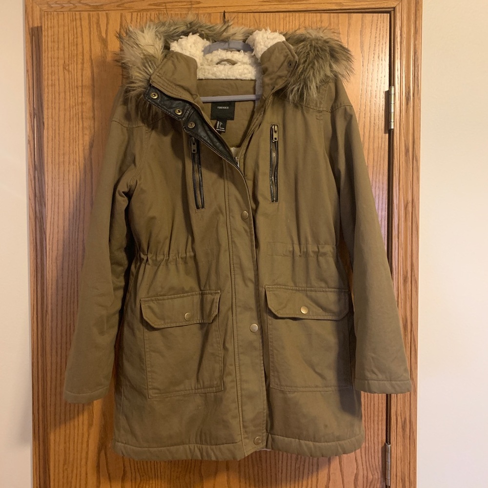 F21 Khaki Winter Coat